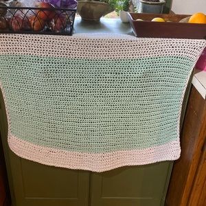 Hand crocheted, baby quilt, super soft, yarn, green, and white